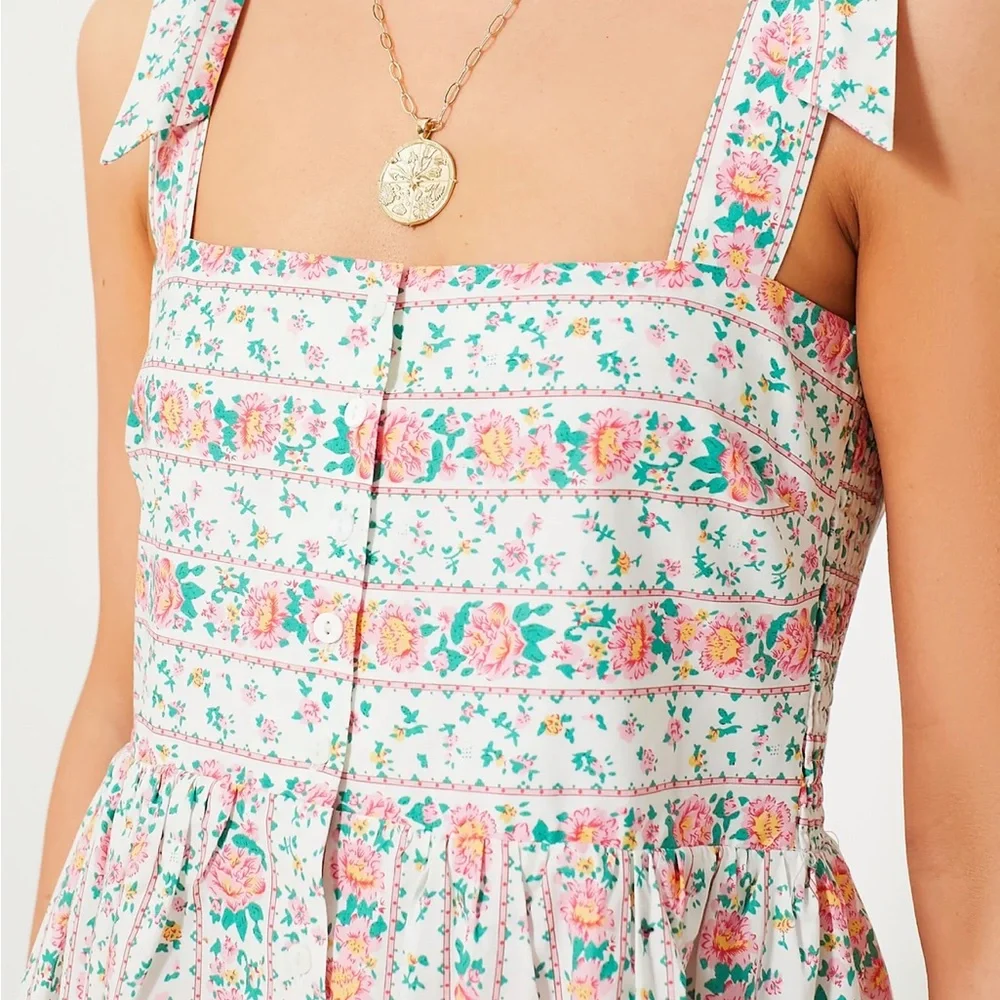 Tuckernuck White Midi Dress with Pink and Green Floral Print - Picture 2 of 12